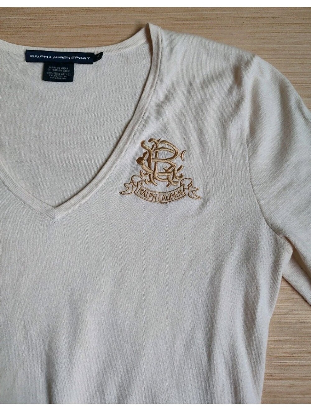 Ralph Lauren Knit Beige Cream Pullover Sweater Pima Cotton Embroidered Logo M - Picture 5 of 16